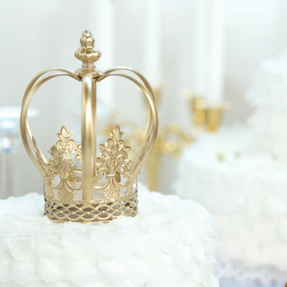 Gorgeous Gold Metal Fleur-De-Lis Sides Royal Crown Cake Topper Gorgeous Gold Metal Fleur-De-Lis Sides Royal Crown Cake Topper