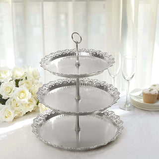Elegant Metallic Silver 3-Tier Cupcake Stand for Stunning Dessert Displays Elegant Metallic Silver 3-Tier Cupcake Stand for Stunning Dessert Displays