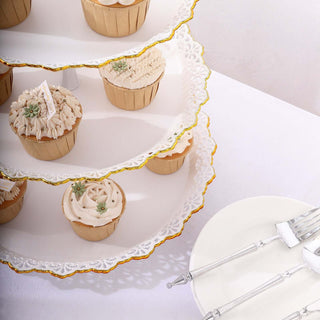 Add Elegance to Your Party: White with Gold Rim Plastic Dessert Stand Add Elegance to Your Party: White with Gold Rim Plastic Dessert Stand