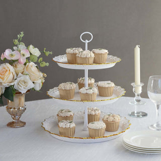 Make a Statement: 15" White 3-Tier Plastic Cupcake Stand Tower With Scalloped Edges Make a Statement: 15" White 3-Tier Plastic Cupcake Stand Tower With Scalloped Edges