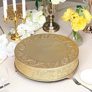 Elevate Your Event Decor with the 18" Round Gold Embossed Cake Stand Riser