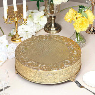 Elevate Your Event Decor with the 18" Round Gold Embossed Cake Stand Riser Elevate Your Event Decor with the 18" Round Gold Embossed Cake Stand Riser