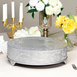 Elegant Silver Embossed Cake Stand Riser for Stunning Event Decor Elegant Silver Embossed Cake Stand Riser for Stunning Event Decor