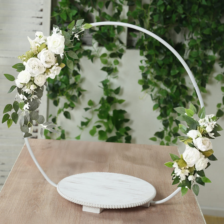 22inch Metal Round Floral Hoop Cake Stand Whitewash - Dessert Display DIY Centerpiece