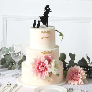 Stunning Black Acrylic Bride and Groom With Two Pet Dogs Cake Toppers Stunning Black Acrylic Bride and Groom With Two Pet Dogs Cake Toppers