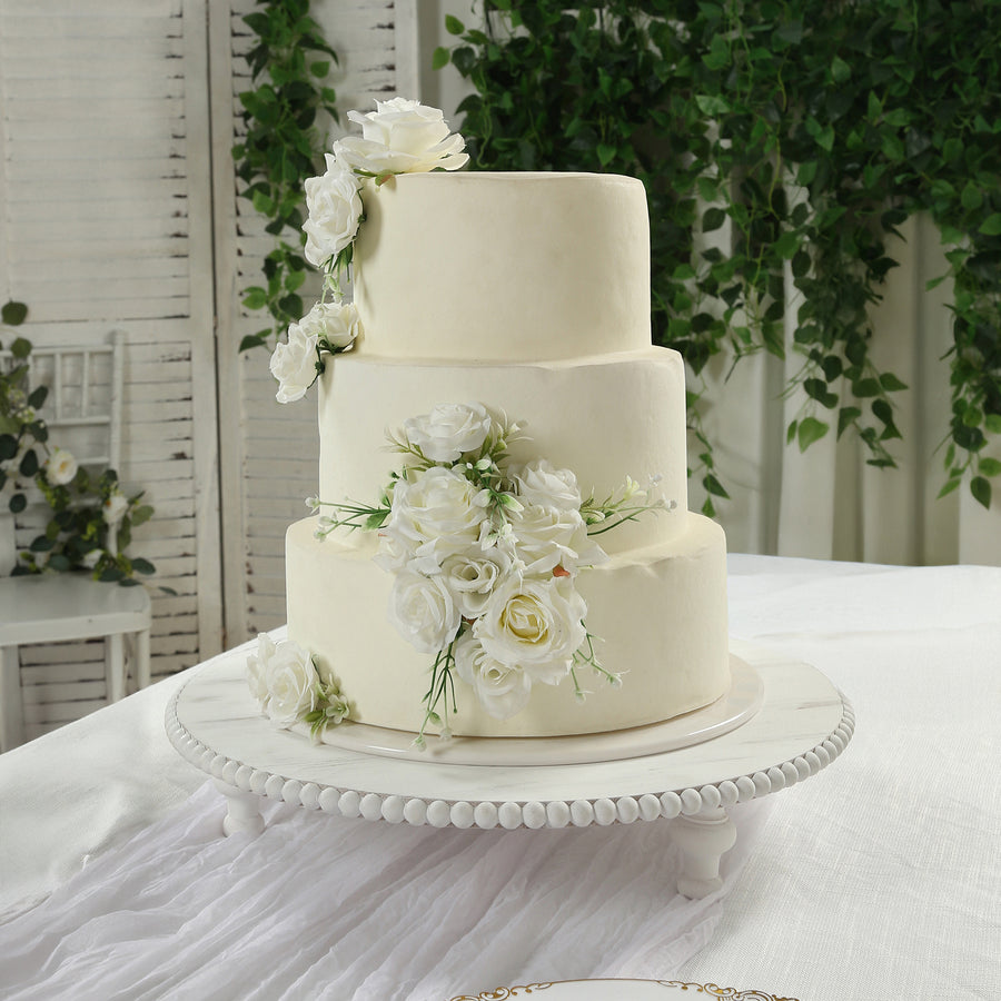 18\" Rustic Wooden Cake Stand – Antique White Pedestal with Beaded Edge, Cupcake Display Wood Slice