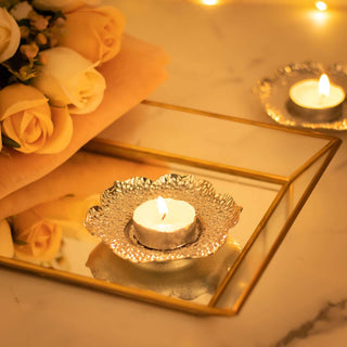 Add Elegance with a 3 Pack of Shiny Silver Metal Plum Blossom Tealight Candle Holders Add Elegance with a 3 Pack of Shiny Silver Metal Plum Blossom Tealight Candle Holders