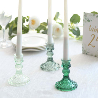 Upgrade Your Decor with Assorted Green Diamond Pattern Glass Pillar Votive Candle Stands Upgrade Your Decor with Assorted Green Diamond Pattern Glass Pillar Votive Candle Stands