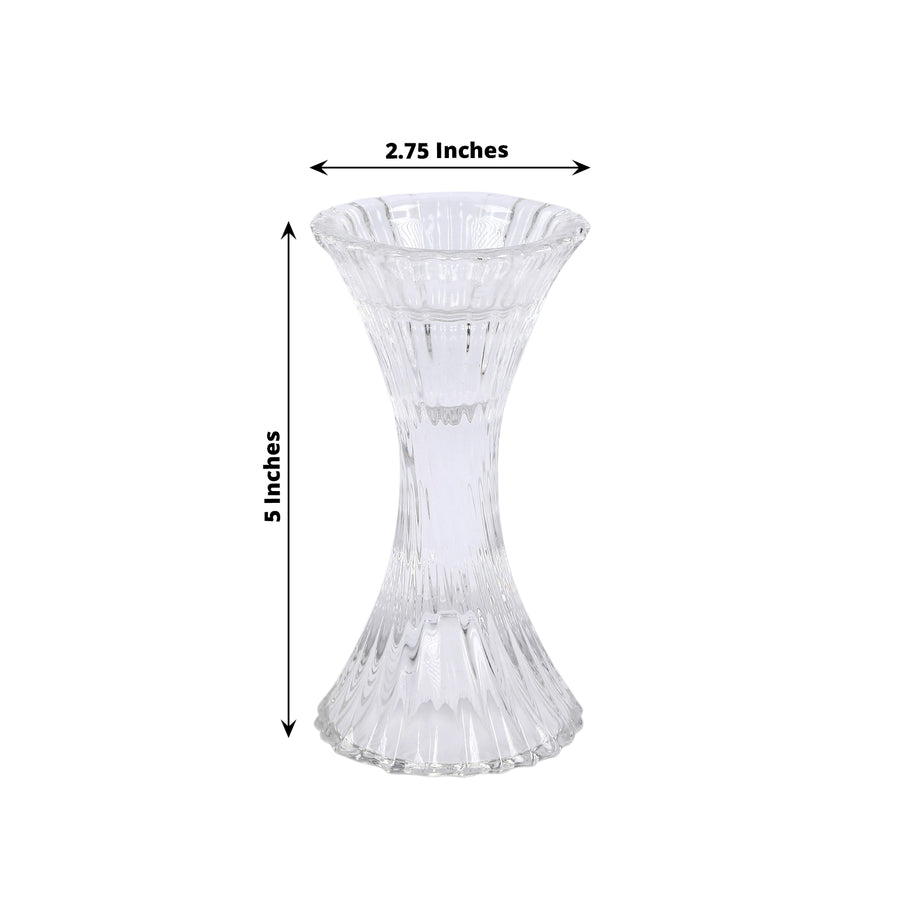 2 Pack | 5inch Clear Crystal Hour Glass Taper Candle Holders