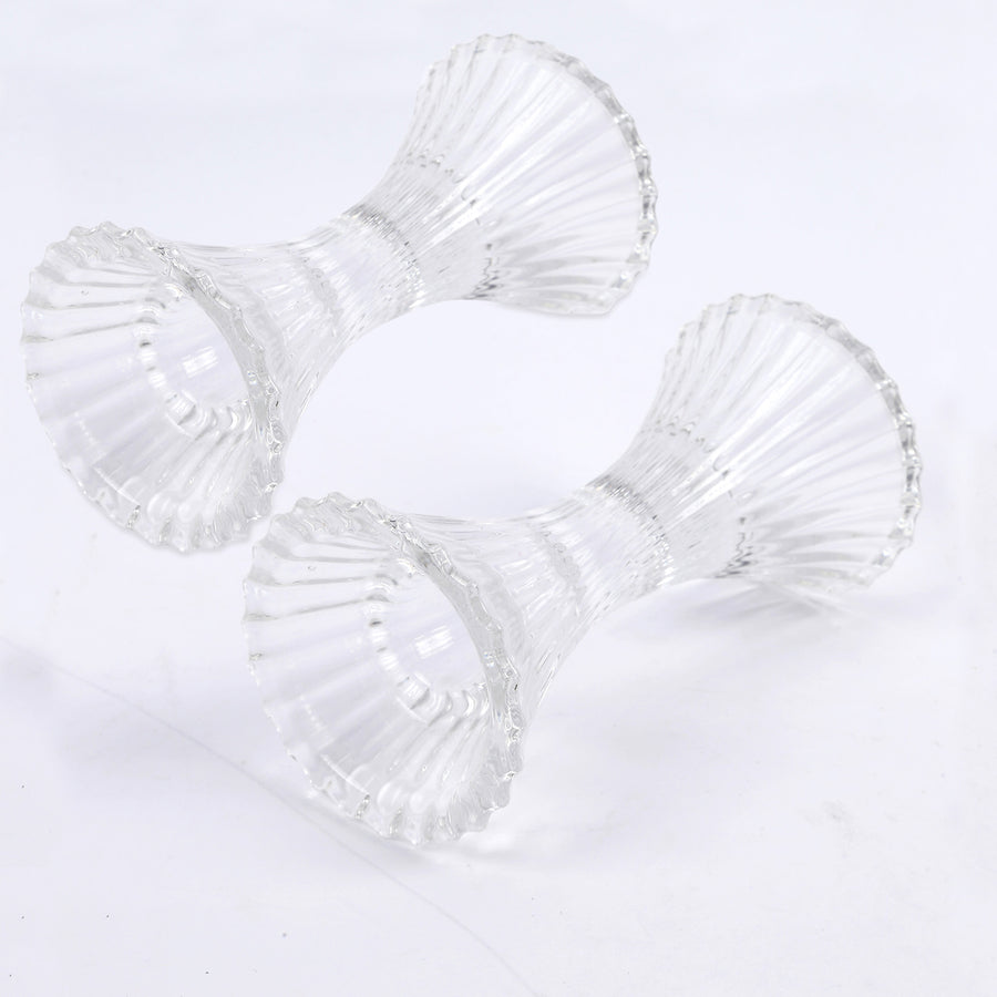 2 Pack | 5inch Clear Crystal Hour Glass Taper Candle Holders