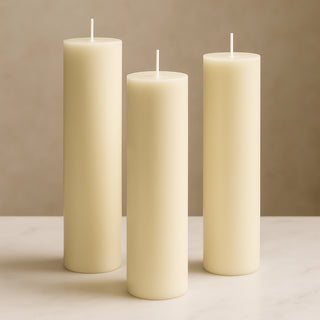 Unscented Dripless Ivory Pillar Candles for Weddings and Events Unscented Dripless Ivory Pillar Candles for Weddings and Events