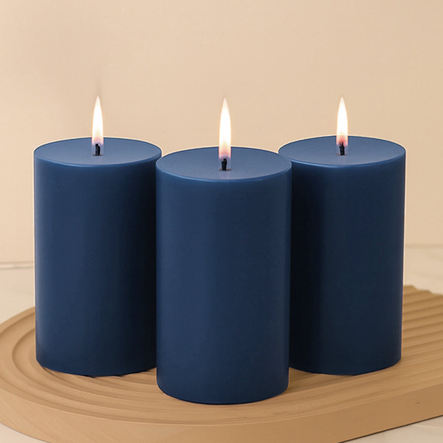 6-Pack 3x6inch Unscented Dripless Pillar Candles – Navy Blue Long-Burning Wax Candles
