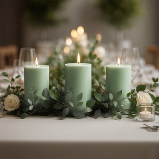 Décor ideas using sage green pillar candles Décor ideas using sage green pillar candles