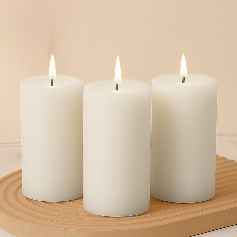 6-Pack 3x6inch Unscented Dripless Pillar Candles – White Long-Burning Wax Candles