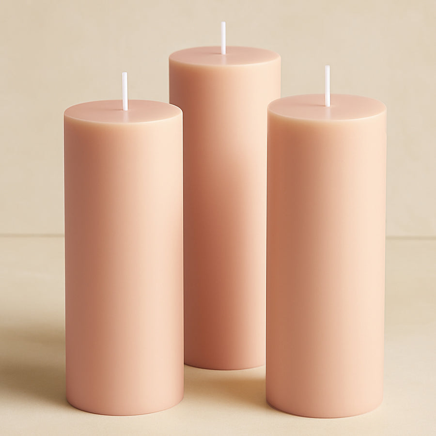 6-Pack Unscented Dripless Pillar Candles 3x9inch Blush Paraffin Wax Smokeless Cotton Wicks