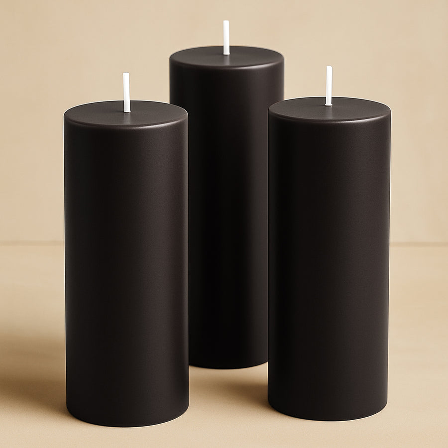 6-Pack Unscented Dripless Pillar Candles 3x9inch Black Paraffin Wax Smokeless Cotton Wicks