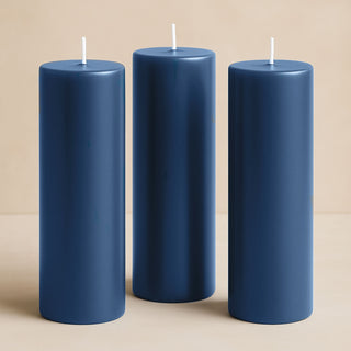 Navy blue pillar candles set of three