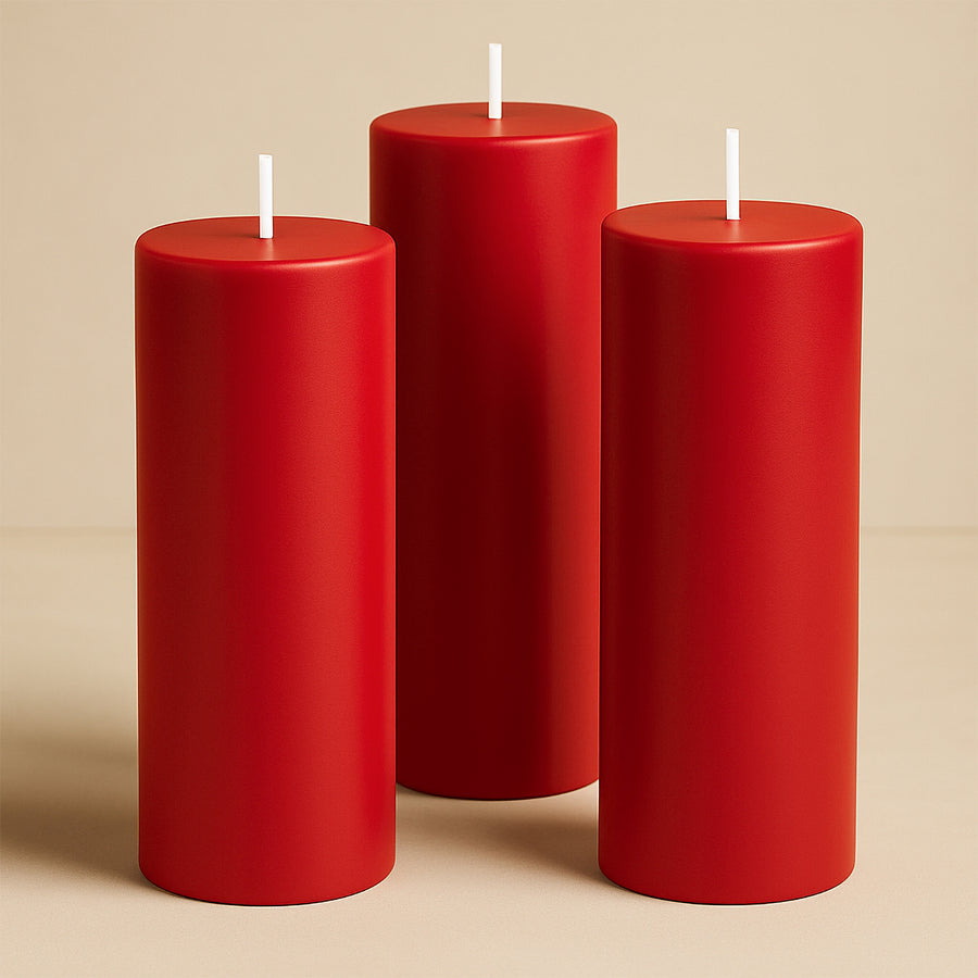 6-Pack Unscented Dripless Pillar Candles 3x9inch Red Paraffin Wax Smokeless Cotton Wicks