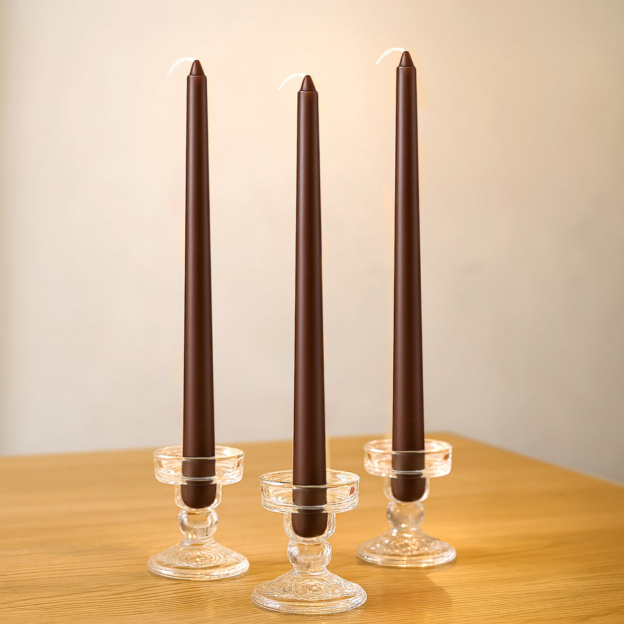 10-Pack Taper Candles Premium Wax Design Cinnamon Brown
