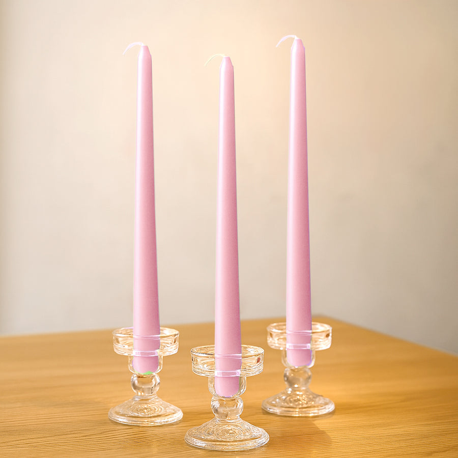 10-Pack Taper Candles Premium Wax Design Pink Unscented Candles 10\"