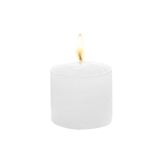 White pillar candle with a flickering flame