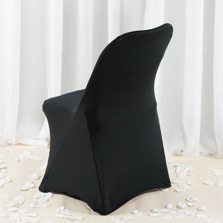 Elevate Your Event with the Black Premium Spandex Stretch Fitted Folding Chair Cover Elevate Your Event with the Black Premium Spandex Stretch Fitted Folding Chair Cover