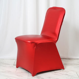 Add Sophistication to Your Event with our Shiny Metallic Red Spandex Banquet Chair Cover