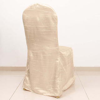 Elevate Your Event Decor with Beige Crinkle Crushed Taffeta Banquet Chair Cover Elevate Your Event Decor with Beige Crinkle Crushed Taffeta Banquet Chair Cover