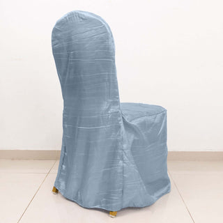 Elevate Your Event with the Dusty Blue Crinkle Crushed Taffeta Banquet Chair Cover Elevate Your Event with the Dusty Blue Crinkle Crushed Taffeta Banquet Chair Cover
