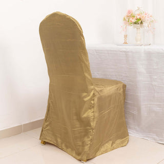 Make a Sustainable and Stylish Choice with the Gold Crinkle Crushed Taffeta Chair Cover Make a Sustainable and Stylish Choice with the Gold Crinkle Crushed Taffeta Chair Cover