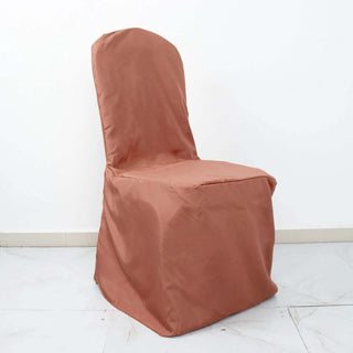 <span>Elegant Terracotta (Rust) Polyester Banquet Chair Covers</span> <span>Elegant Terracotta (Rust) Polyester Banquet Chair Covers</span>