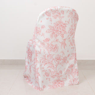 Elegant and Functional White & Pink French Toile Folding Chair Covers for Every Event Elegant and Functional White & Pink French Toile Folding Chair Covers for Every Event