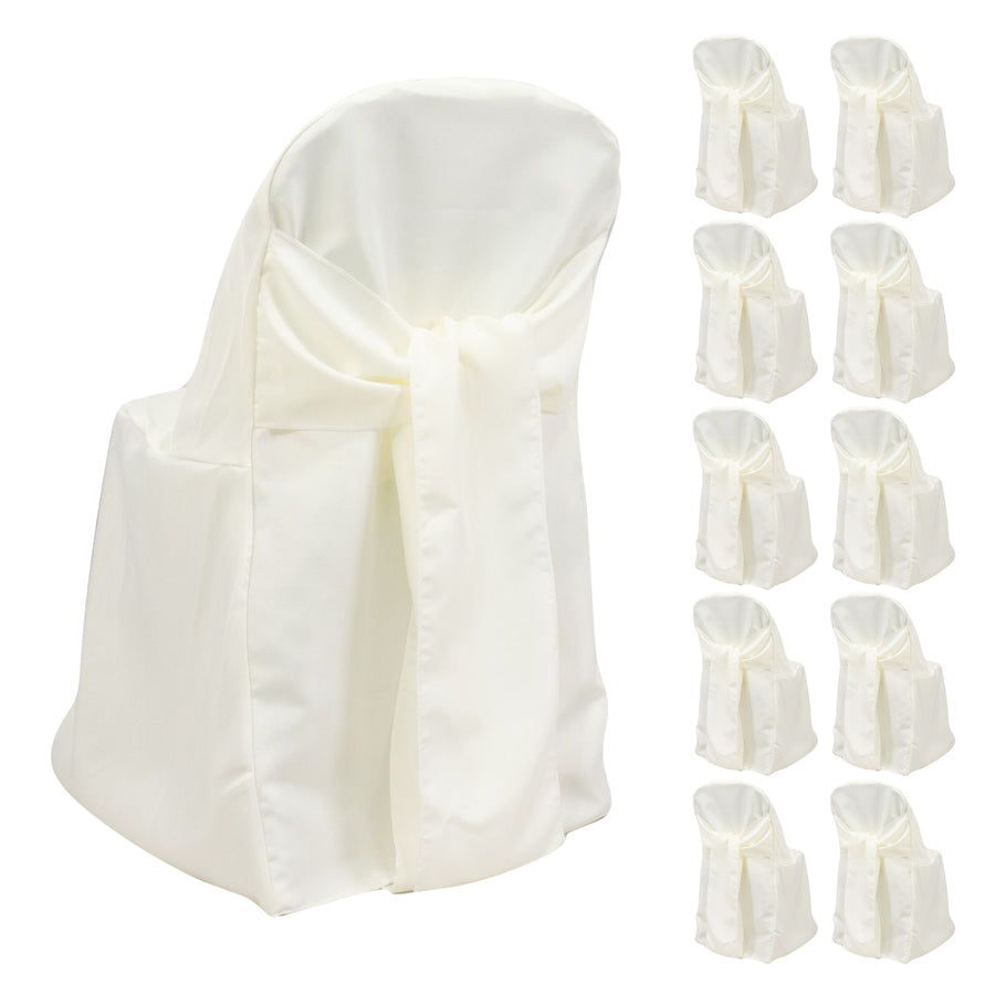 10-Pack Polyester Slip-On Folding Chair Covers with Attached Sashes