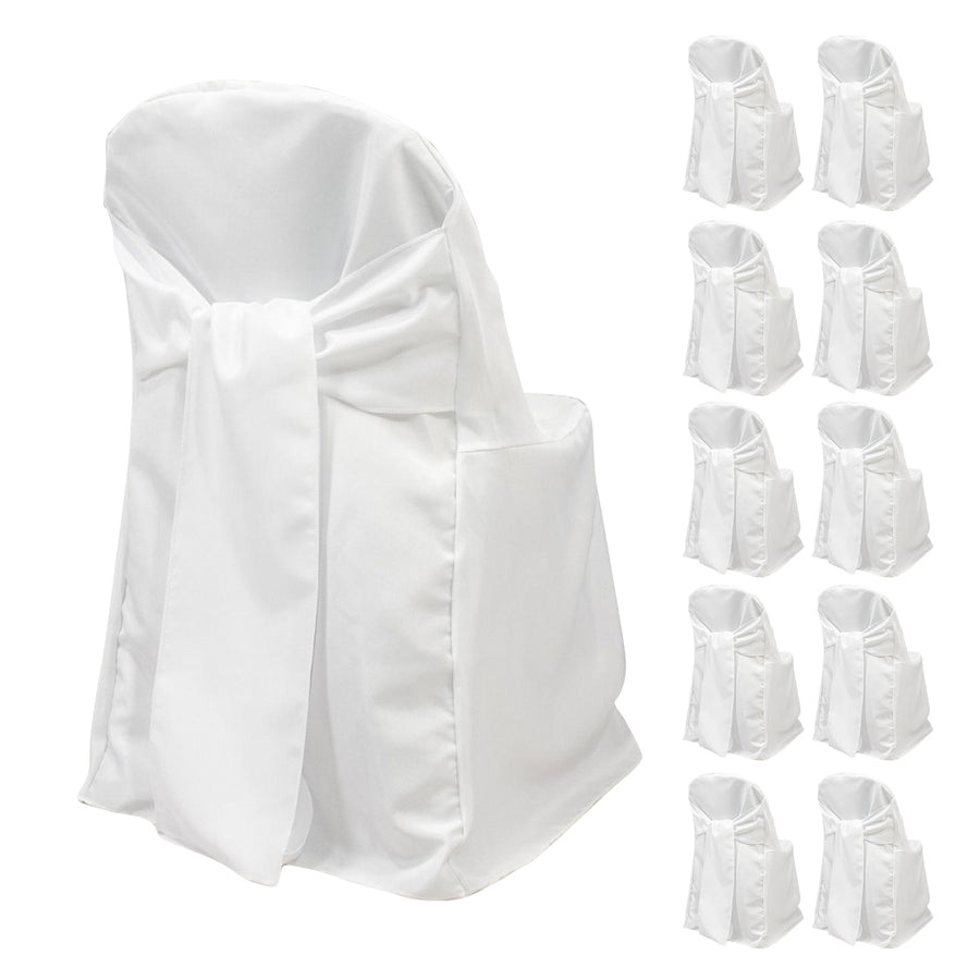 White chair covers with bow, set of ten, studio shot.