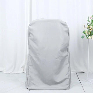 Easy Slip-On Design - Silver Polyester Folding Chair Covers Easy Slip-On Design - Silver Polyester Folding Chair Covers