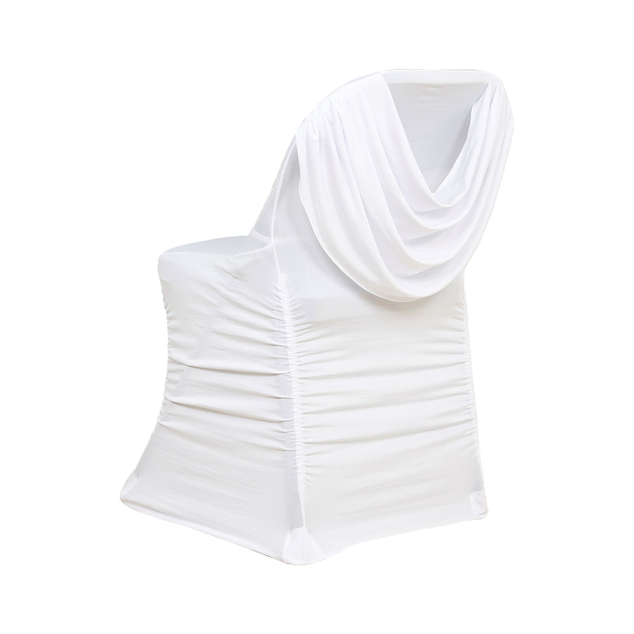 Spandex Folding Chair Cover White with Ruched Swag Back and Foot Pockets – Fitted Stretch#whtbkgd