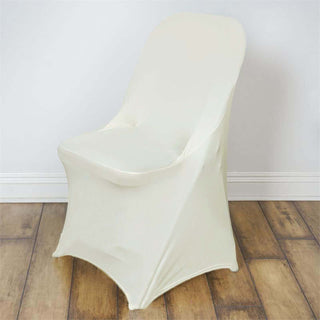 Elevate Your Event with the Ivory Spandex Stretch Fitted Folding Chair Cover Elevate Your Event with the Ivory Spandex Stretch Fitted Folding Chair Cover