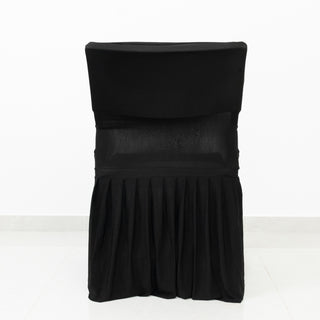 Black chair cover with pleated design, showcasing a sleek, elegant style.