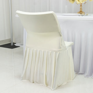 White chair cover with pleated design, perfect for elegant event decor.