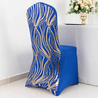 Unleash the Beauty of Your Event with the Royal Blue Gold Spandex Chair Cover Unleash the Beauty of Your Event with the Royal Blue Gold Spandex Chair Cover