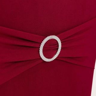 Burgundy Spandex Banquet Slip-On Chair Cover with Silver Rhinestone Burgundy Spandex Banquet Slip-On Chair Cover with Silver Rhinestone