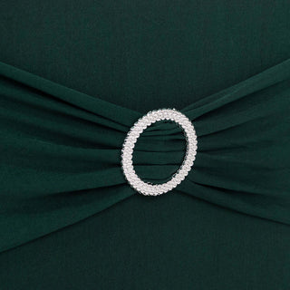 Hunter Emerald Green Spandex Banquet Slip-On Chair Cover with Silver Rhinestone Hunter Emerald Green Spandex Banquet Slip-On Chair Cover with Silver Rhinestone