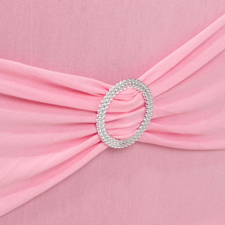 Pink Spandex Banquet Slip-On Chair Cover with Silver Rhinestone Pink Spandex Banquet Slip-On Chair Cover with Silver Rhinestone