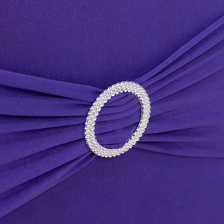 Purple Spandex Banquet Slip-On Chair Cover with Silver Rhinestone Purple Spandex Banquet Slip-On Chair Cover with Silver Rhinestone