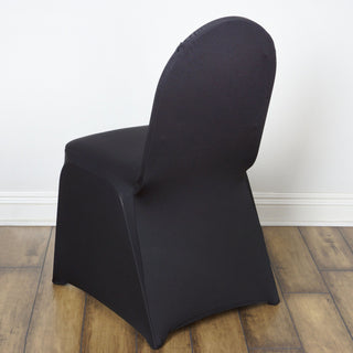 Enhance Your Event with the Black Spandex Stretch Fitted Banquet Chair Cover Enhance Your Event with the Black Spandex Stretch Fitted Banquet Chair Cover