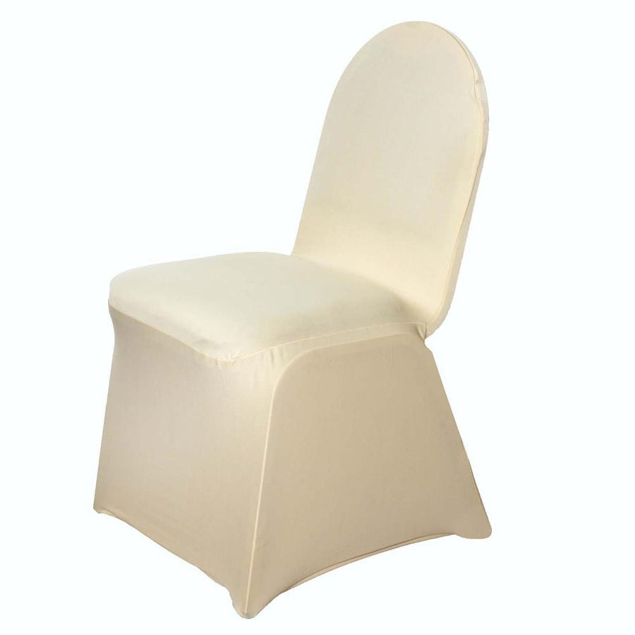 Champagne Spandex Stretch Fitted Banquet Chair Cover - 160 GSM#whtbkgd