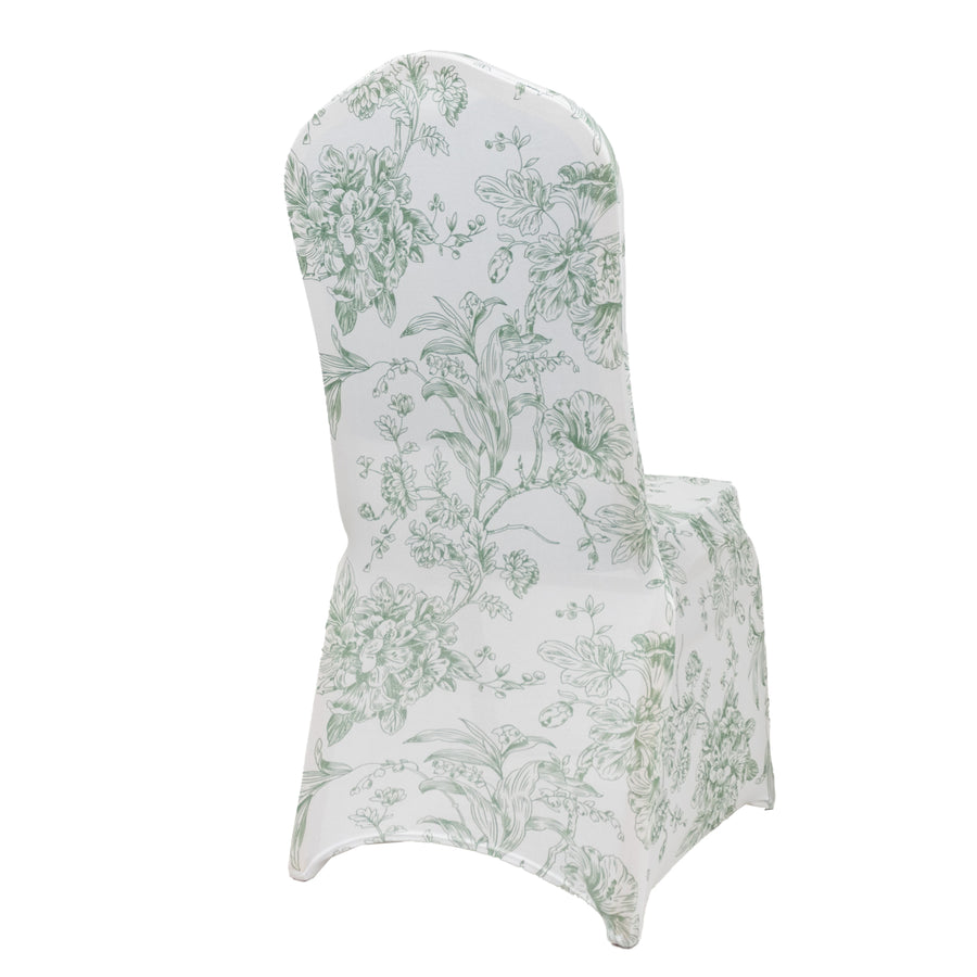 Floral-patterned chair cover on a white backdrop.