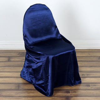 Navy Blue Universal Satin Chair Covers: The Perfect Addition to Your Event Supplies Navy Blue Universal Satin Chair Covers: The Perfect Addition to Your Event Supplies