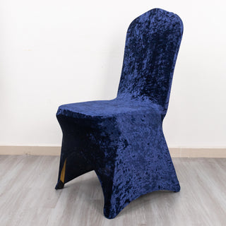 Elevate Your Event with the Navy Blue Velvet Chair Cover