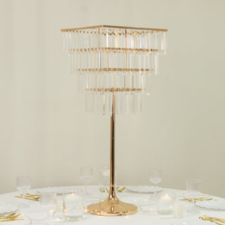 Elegant gold and crystal table lamp on a dining table.